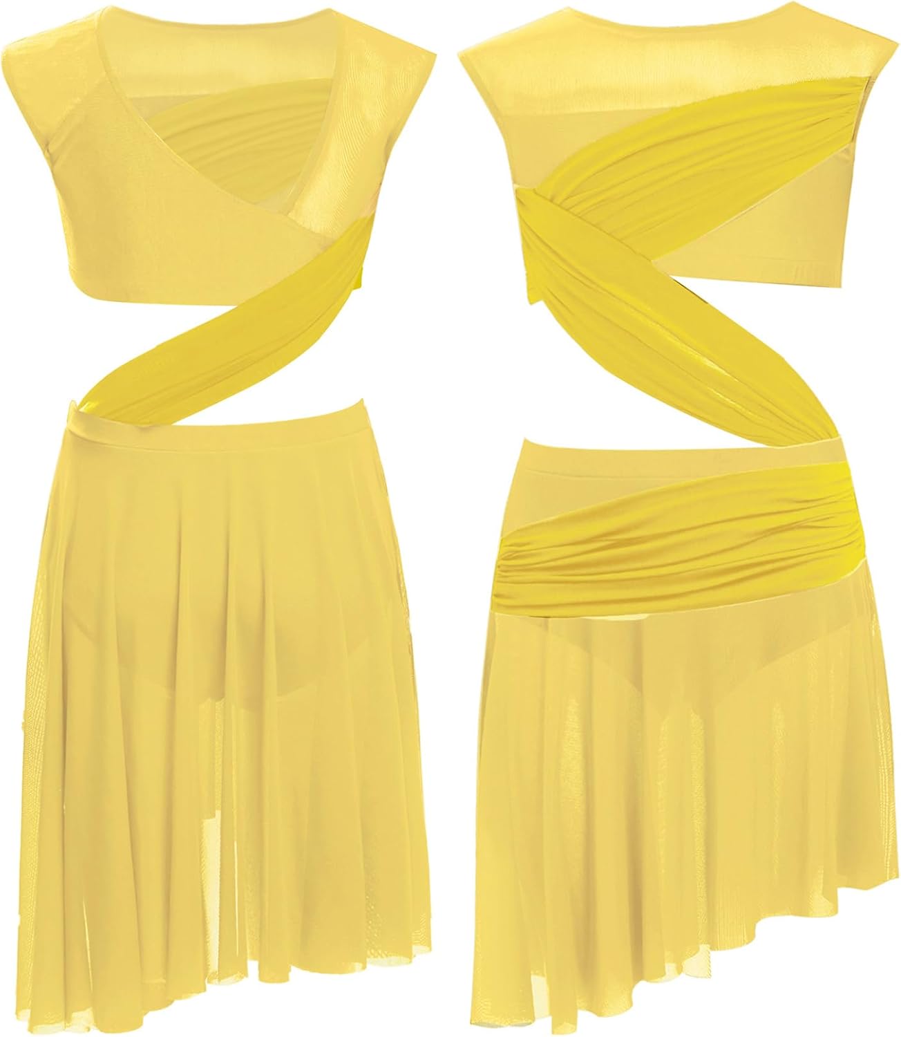 Girls Lyrical Dance Dress Sleeveless Mesh Irregular Skirt Leotard Modern Contemporary Dancewear