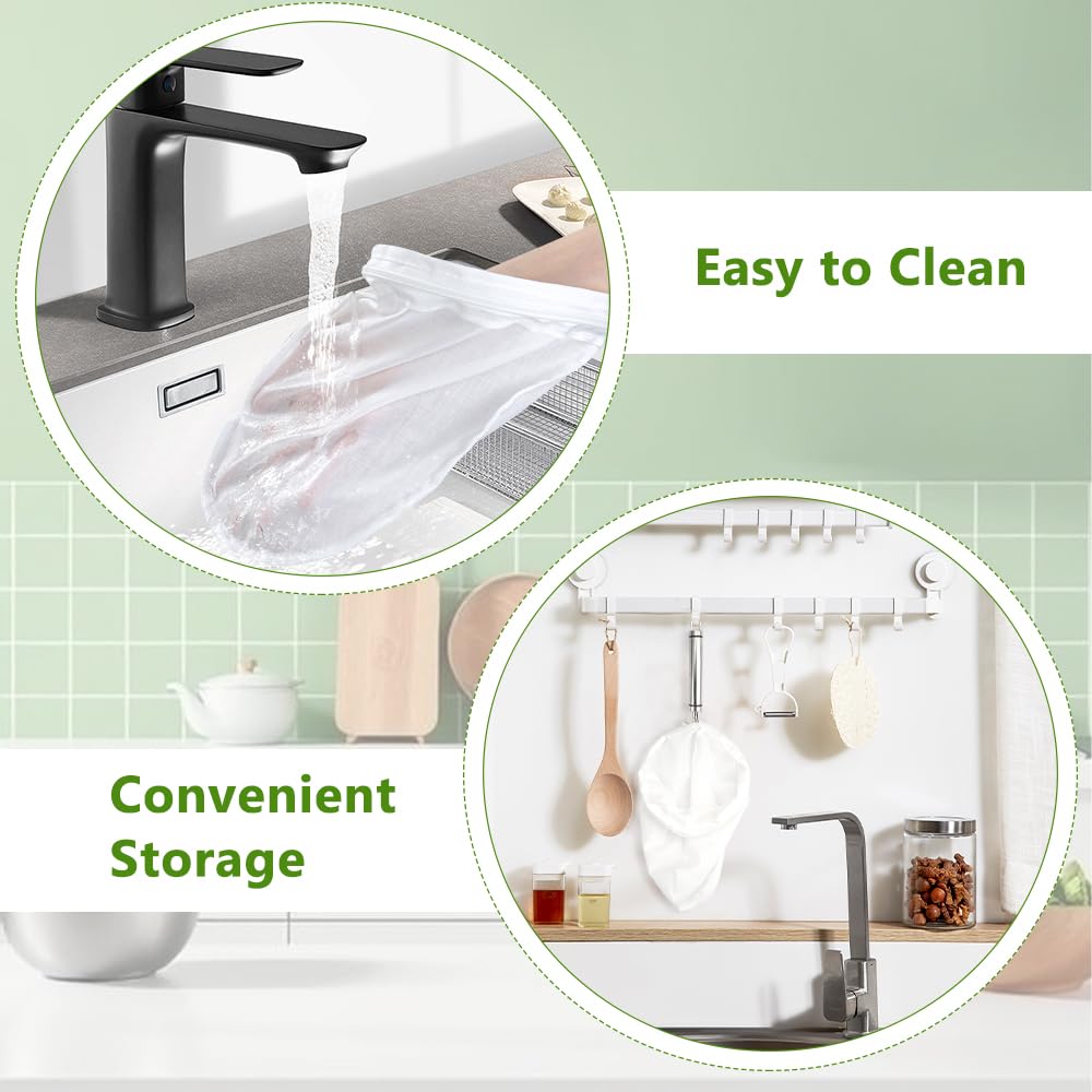 Sacco Filtrante Per Latte Vegetale | 4 Pezzi + Manico | Cotone Alimentare | Riutilizzabile