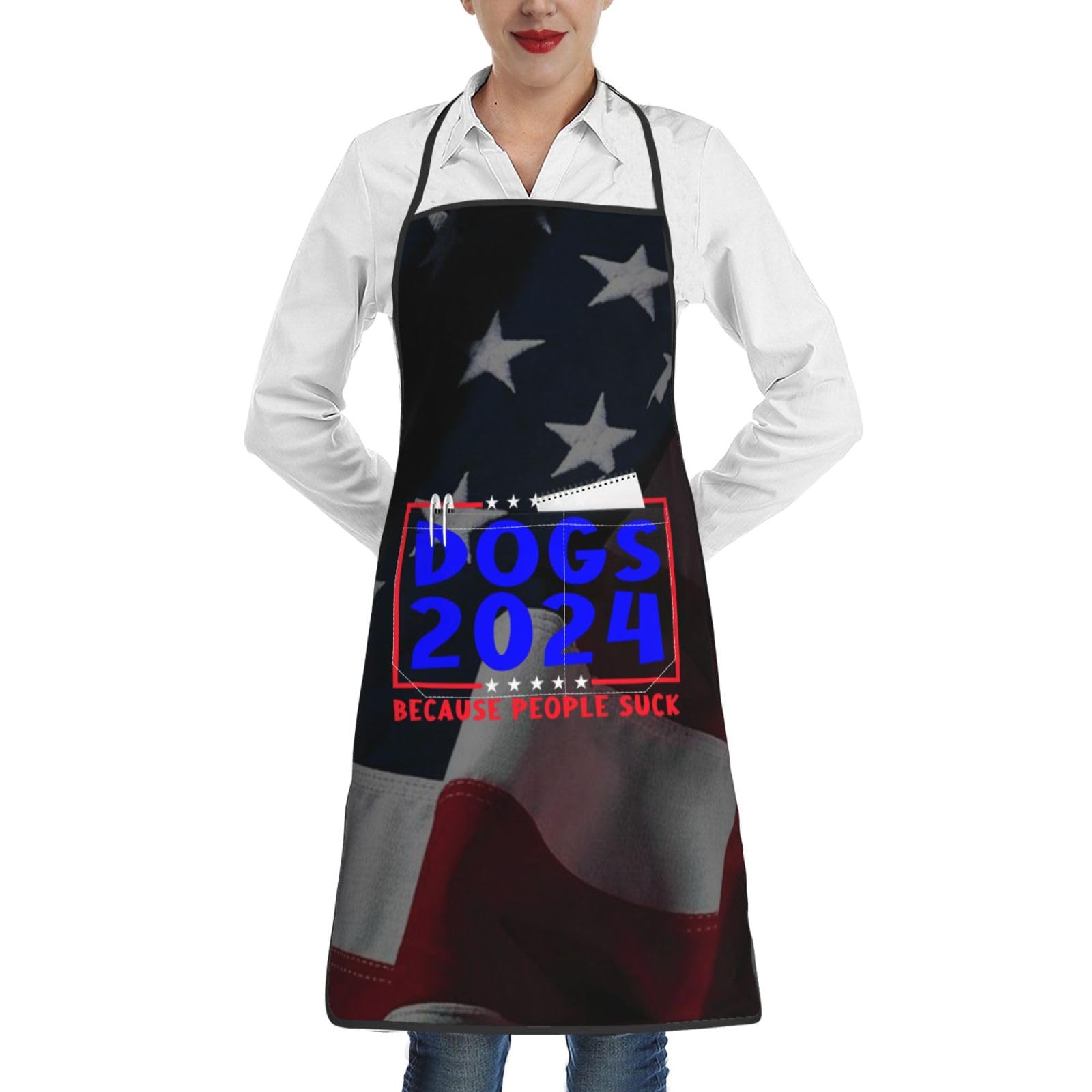 nopicsn Dogs 2024 Because People Suck Apron for cooking with Pockets Women Men Kitchen Chef Funny Aprons