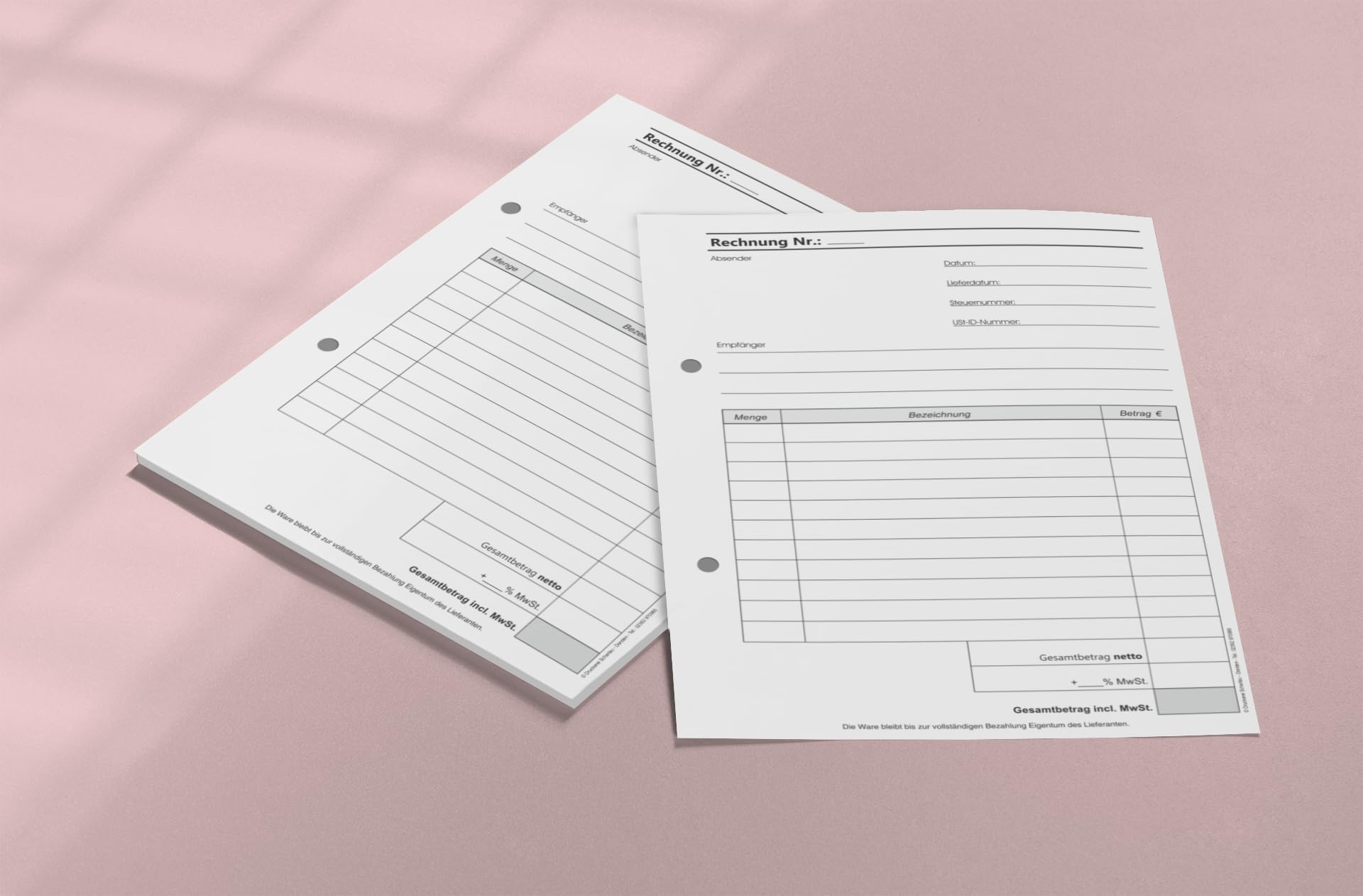 4x Rechnungsblock Block Rechnung DIN A5, 2-fach selbstdurchschreibend,2x50 Blatt weiß/grün - gelocht (22434)