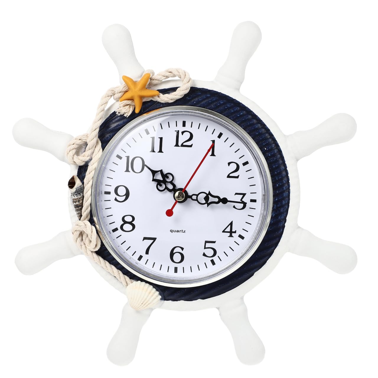 WINOMO Mediterranean Wall Clock Steering with Rope Wheel Nautical Silent Wall Clock Beach Sea Theme Ticking Nautical Beach s