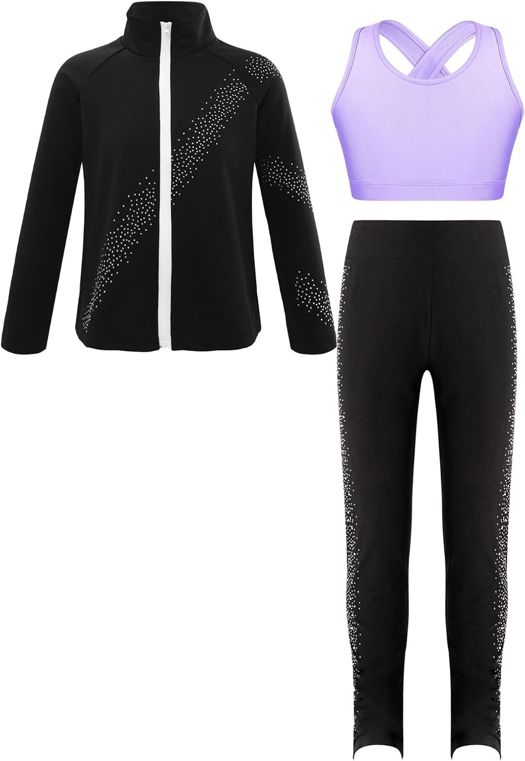 Jugaoge Kids Girls 3 Pieces Tracksuits Sport Tank Top Jackets with Leggings Active Workout Yoga Outfits Set