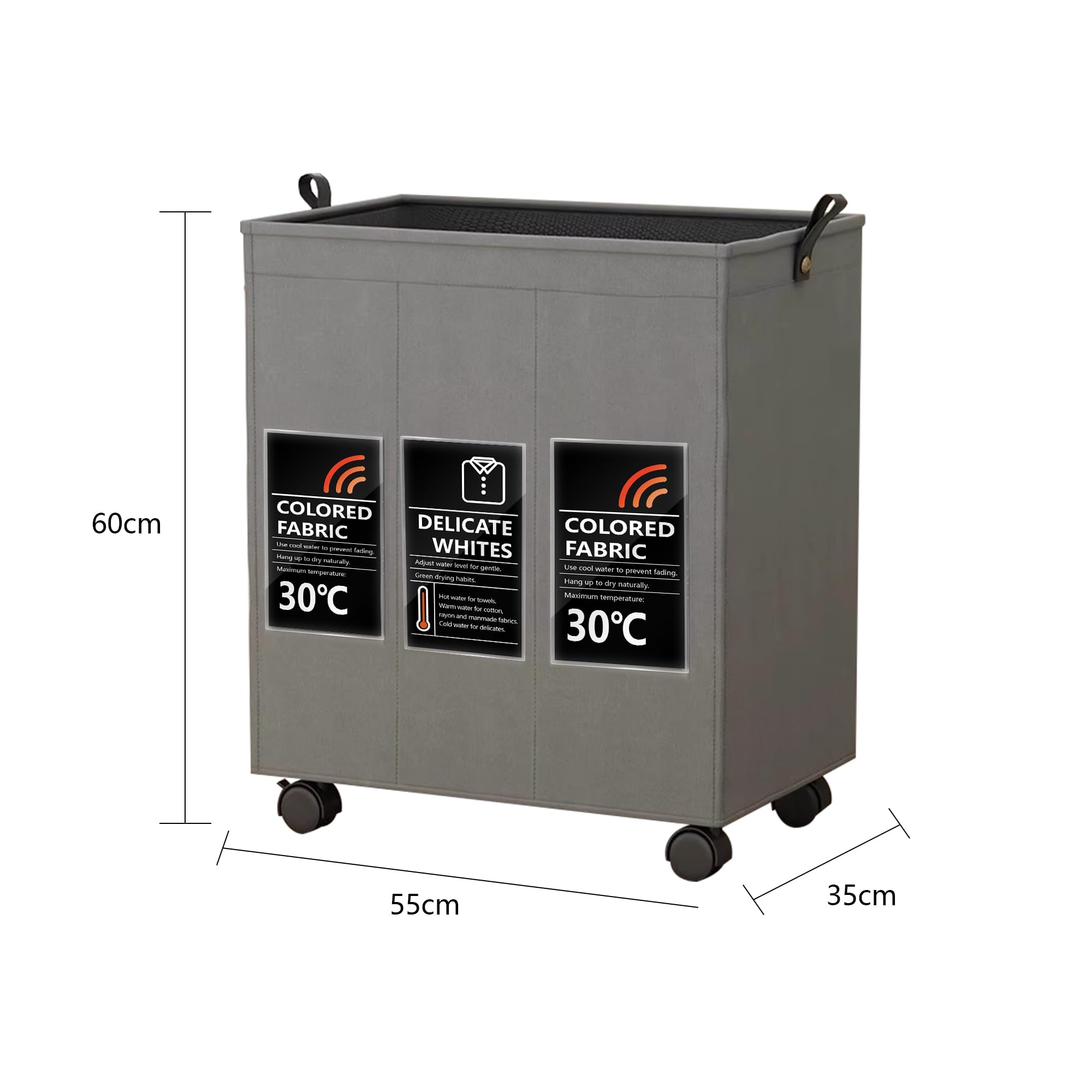 Laundry Basket with Wheels - 115L(30 Gallon) Collapsible Large Laundry Hamper, Rolling Laundry Basket Organizer, Dirty Clothes Basket with Labelled Categories for Laundry Room, Bedroom - Grey