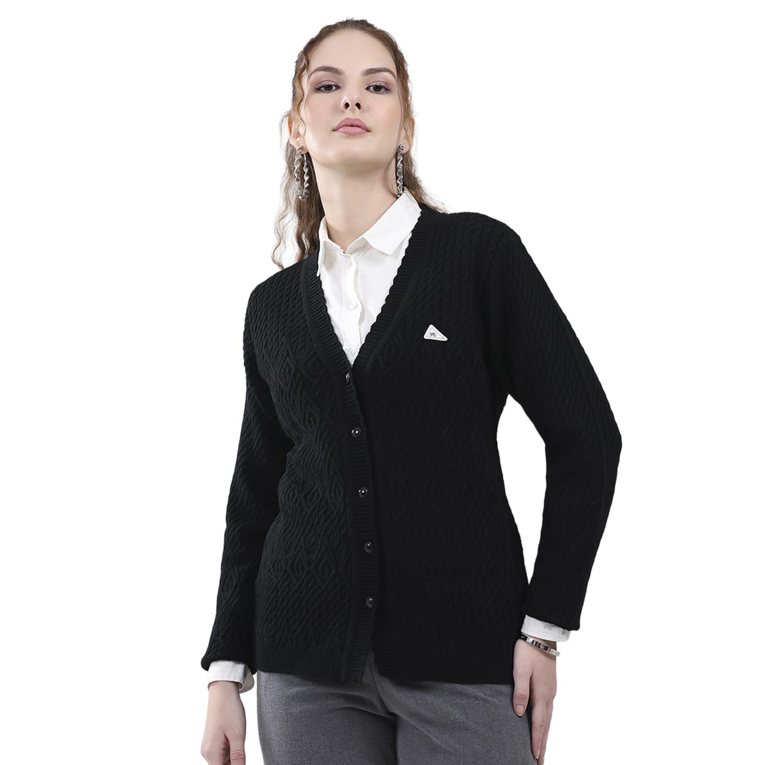 monte carlo Women's Regular Fit Cardigan | Self Design Pattern | Button Closure with Full Sleeves V Neck Winter Cardigan for Womens-picture-40