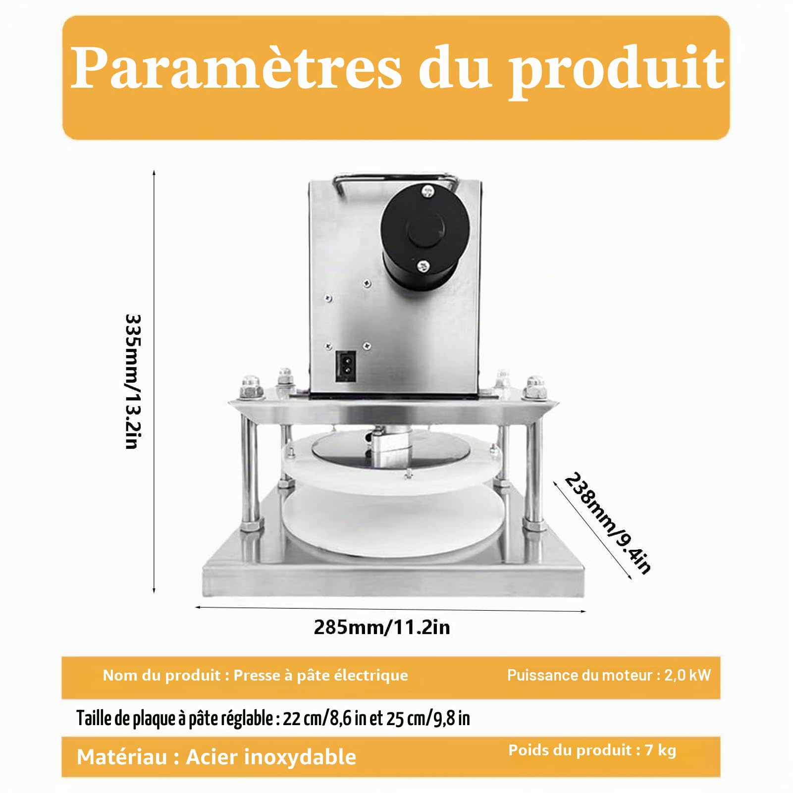 Laminoir à Pâte Pizza Lourd Pro 30cm (12") INOX - Presse à Deux Étages, Gain de Temps - pour Cuisine Professionnelle