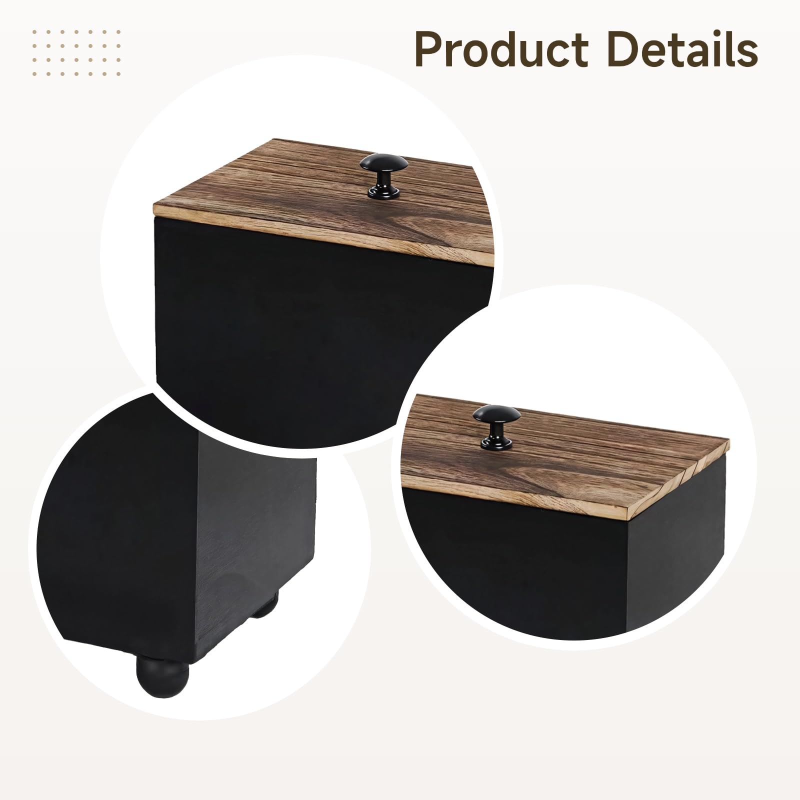 Generisch Tampon Organizer aus Holz für das Badezimmer, kompakte Aufbewahrungsbox mit Deckel, modernes Schwarz, 7,9 x 5,1 x 5,9 in, 20 x 13 x 15 cm, zur Ordnung von Tampons und kleinen Badartikeln