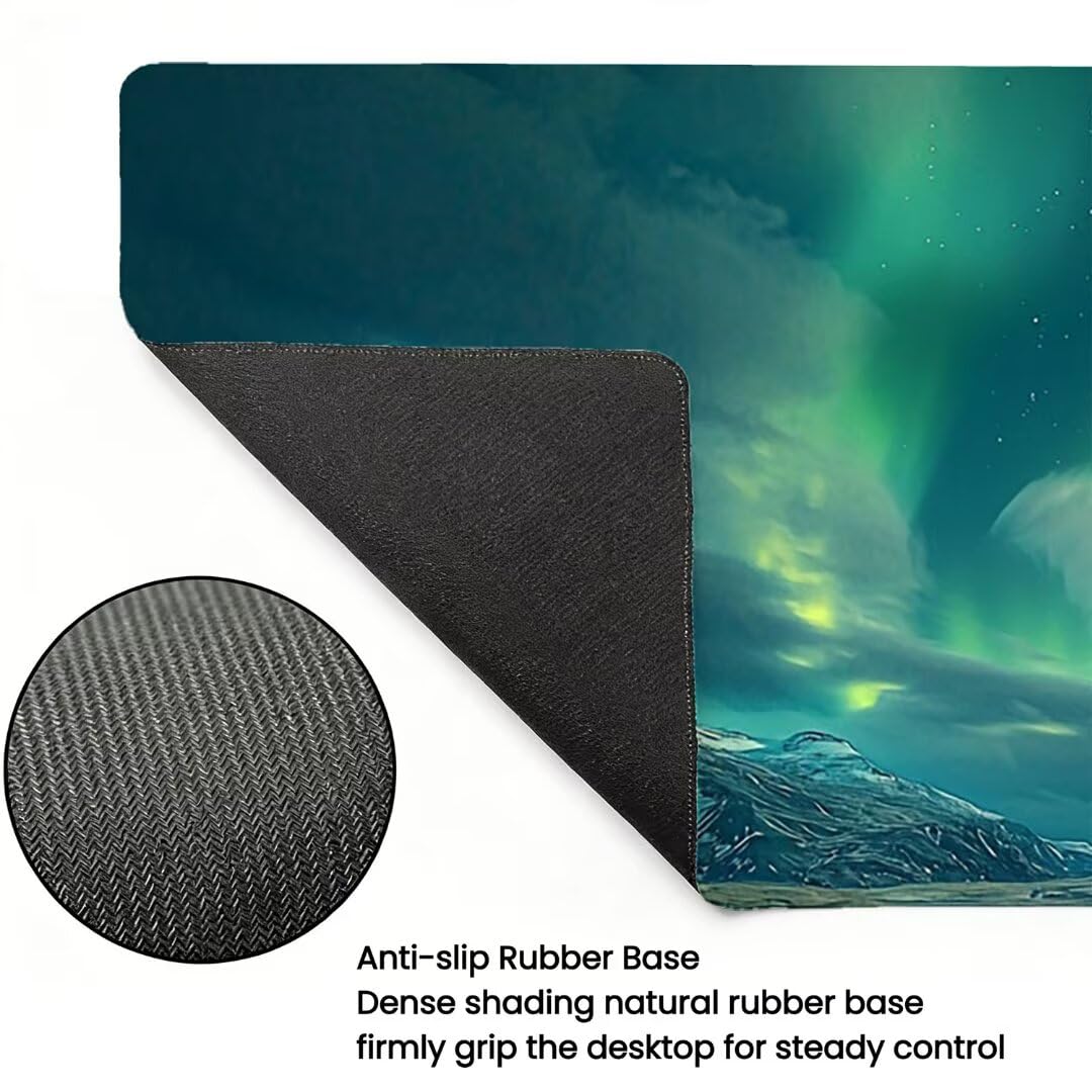 Podkładka pod mysz XXL Aurora Boreales - 1400x600x3mm - krajobrazowa duża mata na biurko z przeszytymi krawędziami i antypoślizgowa wodoodporna do komputera, przenośna poprawia precyzję i szybkość