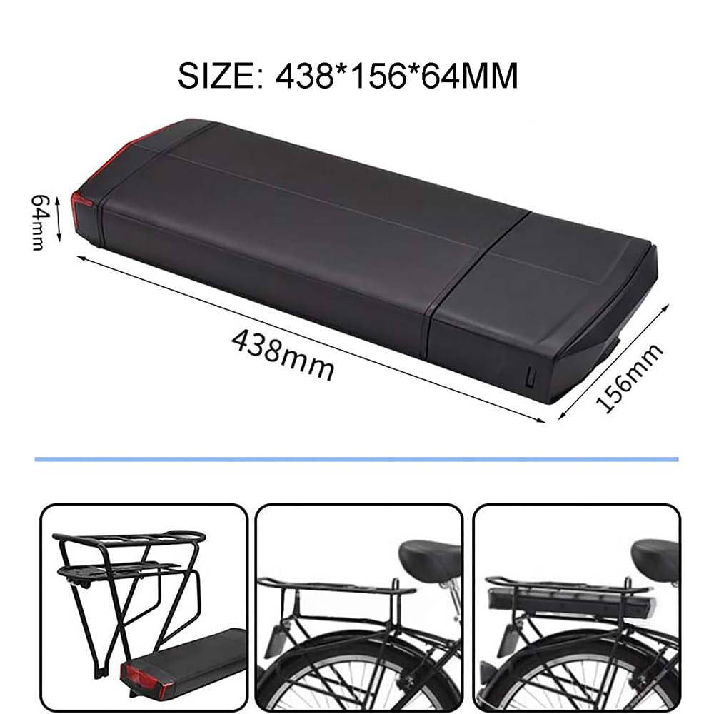 36V 10,4Ah 13Ah 15Ah 17Ah E-Bike-Akkus für Gepäckträger, 48V 10,4Ah 13,6Ah 13Ah wiederaufladbarer Lithium-Akku mit Ladegerät