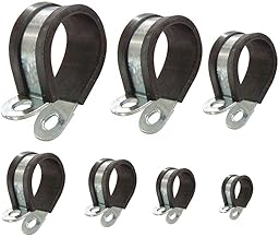 Hose Clips with Rubber Insert P-Clips Bracket for Fixing Pipes and Cables: Diameter 30 mm / Band 15 mm, 6 Pieces