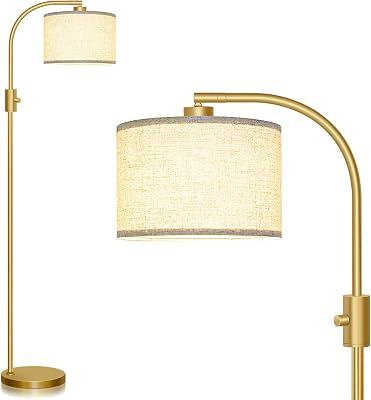 Nintiue Lampara de pie regulable, Bombilla LED de 1200 lúmenes incluida, 165cm lampara de pie salon, lámpara de pie de arco con Pantalla Ajustable para Dormitorio y Oficina