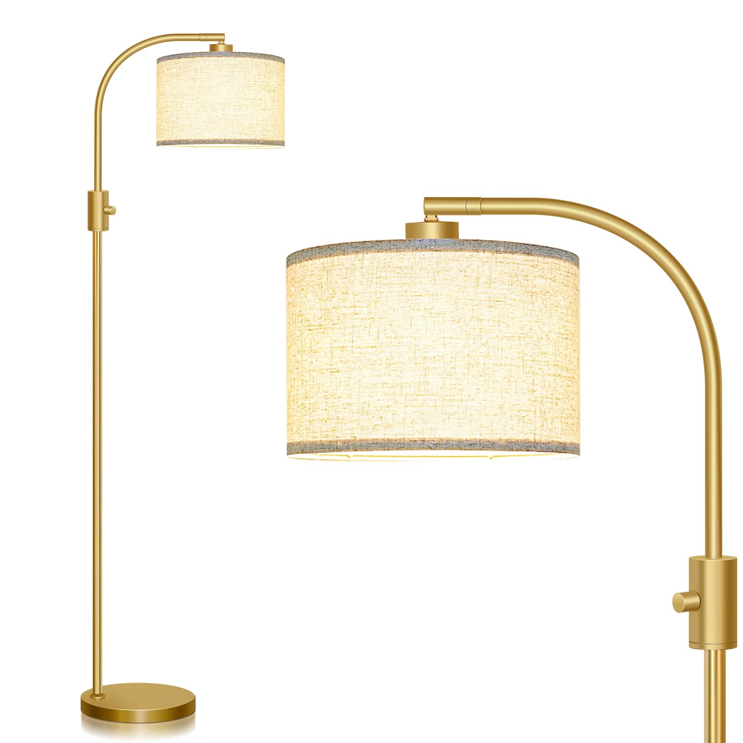 Nintiue Stehlampe Wohnzimmer, 165cm Stehleuchte Dimmbar Bogenlampe mit Drehbarer Lampenschirm und 1200lm Glühbirne, Led Stehlampe für Kinderzimmer, Büro, Schlafzimmer