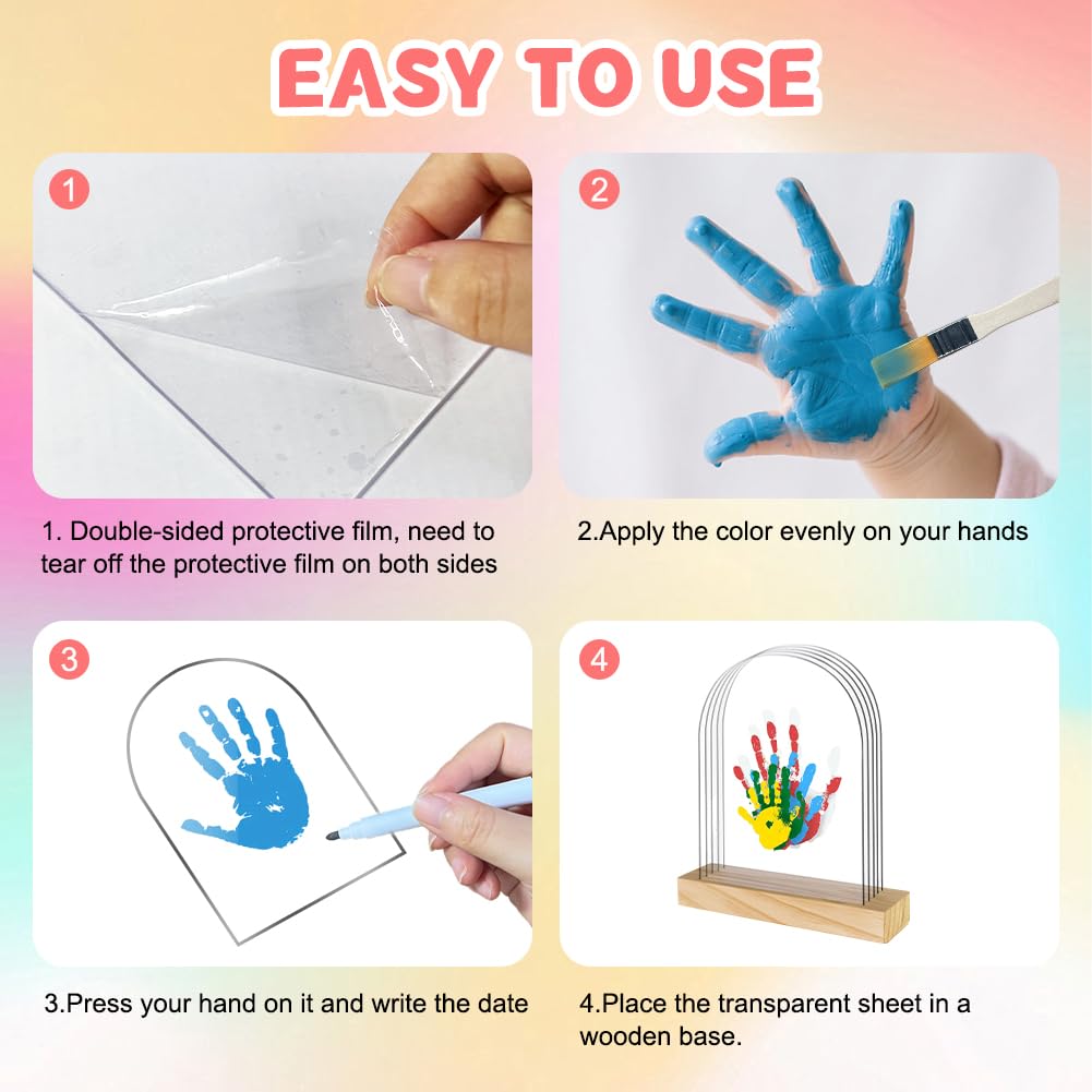 Kit per impronte di mani e piedi, fai da te, in legno, con base in legno massello, 5 pannelli acrilici e 6 vernici atossiche, regali fai da te per neo genitori, regali per neonati e familiari