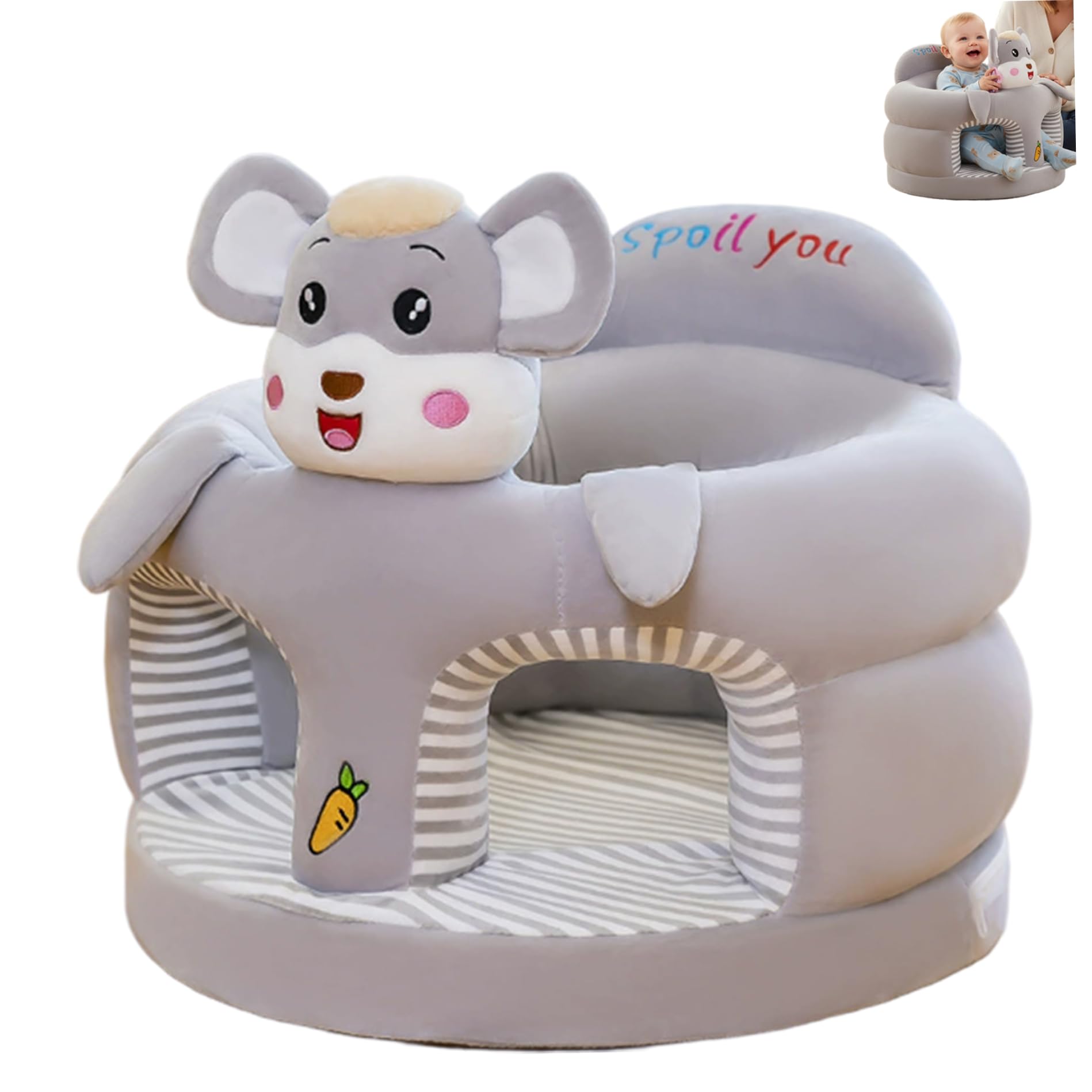 Baby-Sitzstuhl, entzückender Elefanten-Design-Sitzstuhl für Kleinkinder mit ergonomischer Unterstützung für Sitzübungen, weicher Plüsch-Bodensitz für Babys und Kleinkinder, graues Kleinkind