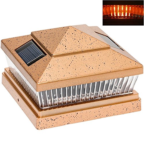 Set of 8 Plastic Copper Color Outdoor 78Lumens 5 Amber LEDs Solar Post Cap Light Designed to fit on 6x6 and 5x5 Hollow Vinyl/PVC/Plastic or Solid Wood/Composite Posts