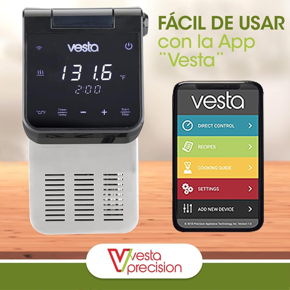 Vesta Precision Termocirculador Cocina Baja Temperatura SV81 Imersa Elite 1500W con Aplicacin de Control Wi-Fi | Inmersin a Prueba de Agua IPX7 | Temperatura de Trabajo 20C - 95 C (Blanco)