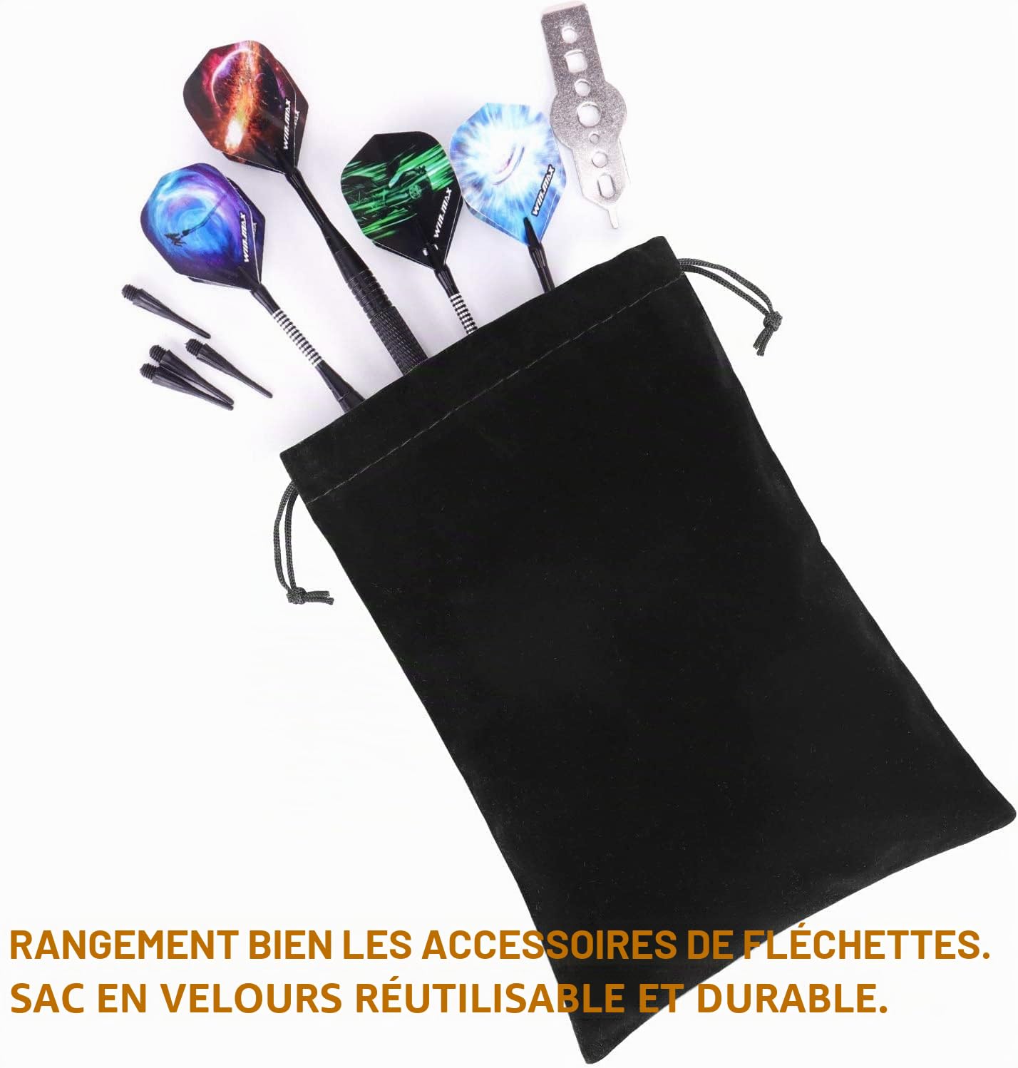 WIN.MAX 1000 Pointes,Pointe flechette Plastique,Pointes De Fléchettes en Plastique pour Fléchettes Électroniques, Pointe de Fléchette Souple, Filetage 2BA, Cadeau: Sac De Flanelle et Tool