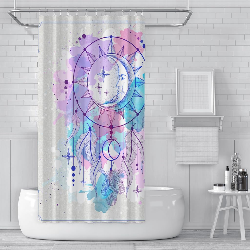 Cortina de Ducha 200 x 200 cm Dreamcurtain, Diseño de Acuarela Azul y Morado con Estampado Floral, Estilo Bohemio, Tela de Poliéster Impermeable para Baño, Bañera, decoración de Habitaciones Hú