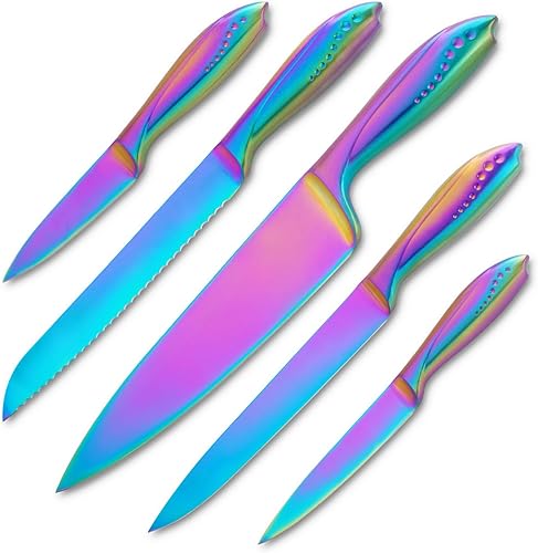 WELLSTAR Juego de cuchillos de cocina, 5 piezas, hoja de acero inoxidable alemán de alto carbono, cuchillos de pelar para cortar culinarios, cortar
