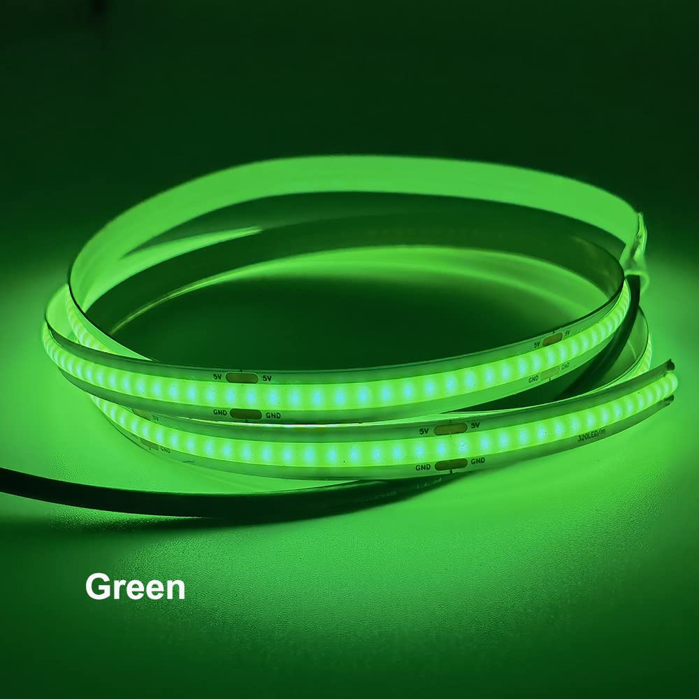 3.28ft 1M 320 LEDs COB LED Strip Lights USB Powered, High Density Light Strip for TV Backlight, Bedroom, Cabinet, Kitchen, DIY Lighting (USB Port 1m 320LEDs COB, Green)