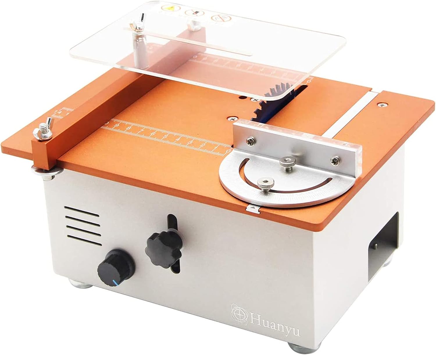 Huanyu Mini Table Saw 360W Electric Circular Saw Stepless Speed Change Saw Blade Lifting Double Motor High Speed Strong Cutting Hard Material Wood/Acrylic/Metal Compact Household DIY (Standard Set)