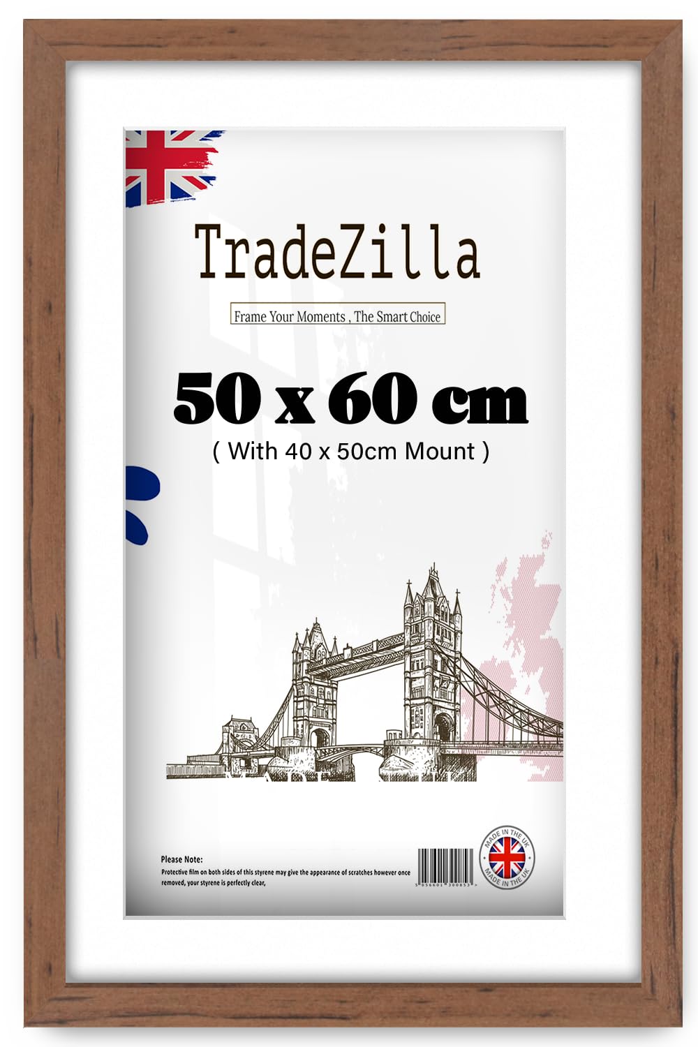 TradeZilla | Walnut 500 x 600 mm With 500 x 400 mm White Mount Poster Frame 24 x 20 Photos Holiday Gifts& Home Décor 60 x 50 cm [ Walnut ]