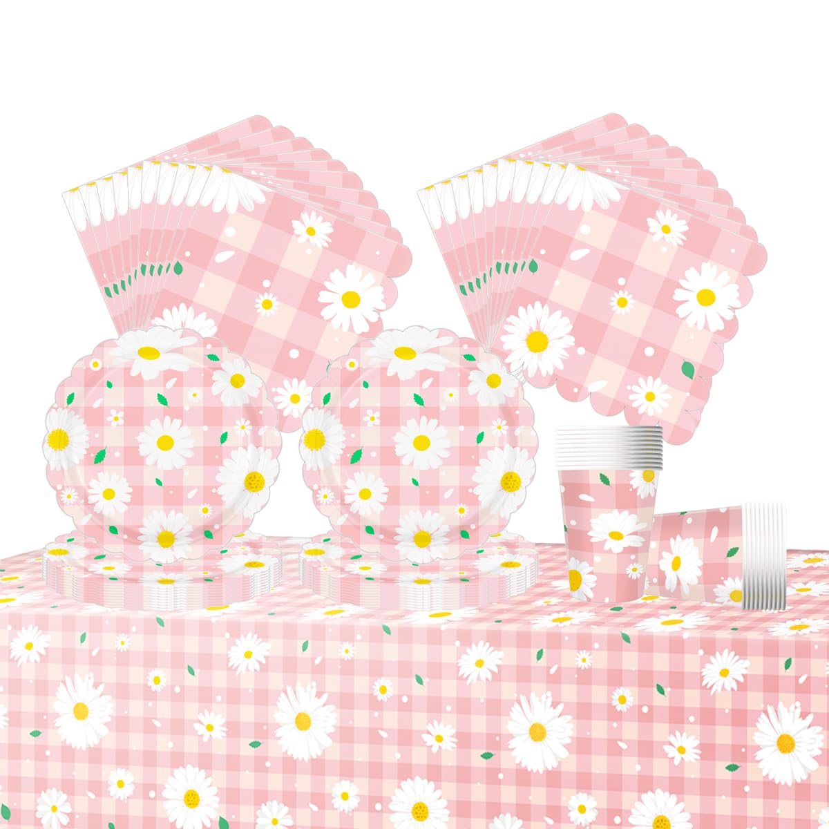 margherita Stoviglie per feste, 61 pezzi Crisantemo rosa Stoviglie per compleanni per bambini, Tema floreale Set di piatti di carta per feste, Compresi bicchieri, tovaglioli e tovaglie