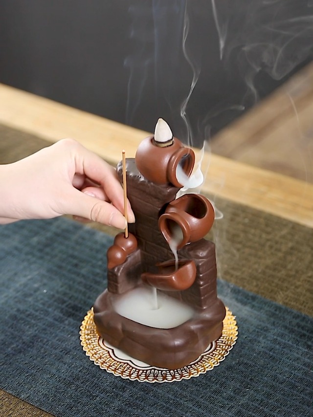 Thinking Statue Bruciatore Incenso A Flusso Inverso – Cascata Di Fumo Con Elefante, 20 Coni + 30 Bastoncini + Pinzetta