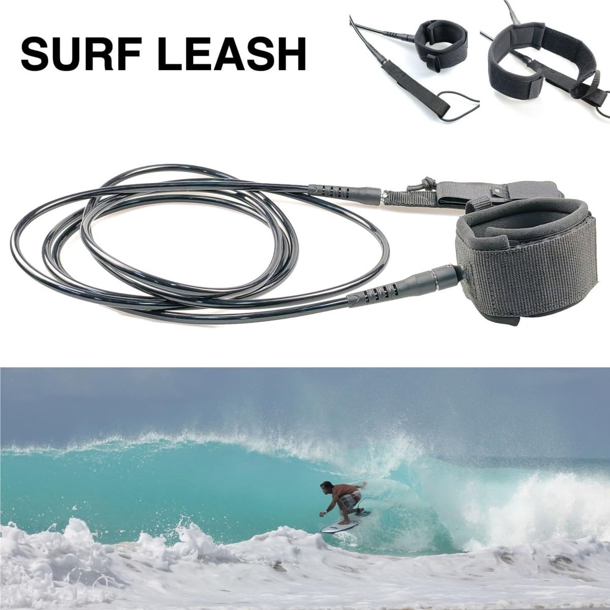 LZM-DIEWLEI Surfboard Leash TPU Bodyboard Leash Premium Surfboard Legrope Coiled Footstrap Retractable Board Security Leashes for Shortboard, Longboard, Paddleboard(8ft 7mm)