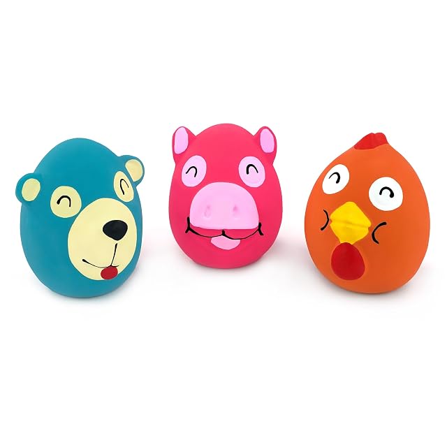 Foto 2 de 8 de Chiwava Paquete de 3 2.6 Pulgadas Squeak de látex Perro Juguete Animales Linda Cara interactiva Juego…