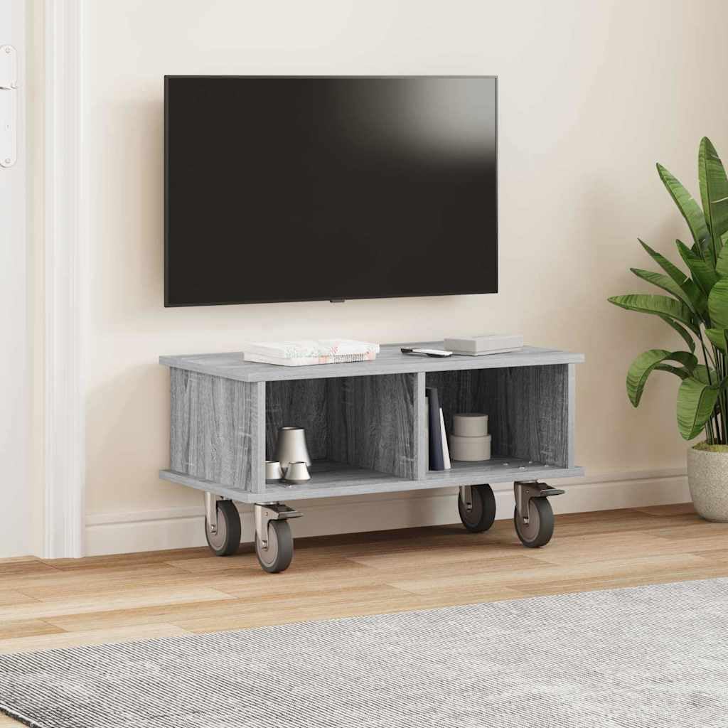 TV-Ständer Graues Sonoma Holzwerkstoff 68,5 x 35 x 35 cm mit Stauraum und Kabelmanagement für Wohnzimmer, Gaming Ecke, Schlafzimmer, modernes Lowboard Sideboard