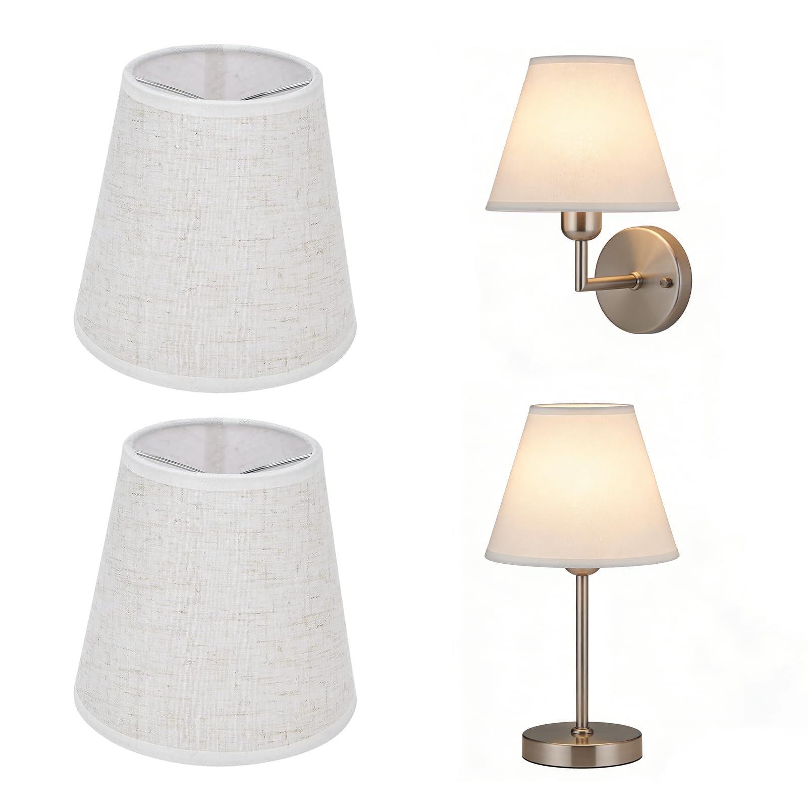 2 pcs Lamp Shades for Table Lamps Fabric Lampshade for E14 Bulbs Lamp Bases Nordic Style Lampshade Chandelier Lighting Accessories for Home Decoration for Floor Light (Cream)