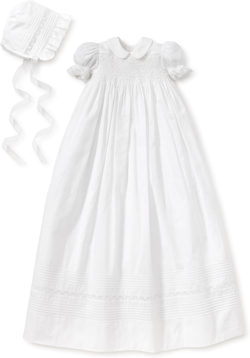 kissy kissy Baby Girls Silene Christening Gown&Hat, White, 6-12 Months | Baby Babtism Set, 100% Premium Pima Cotton