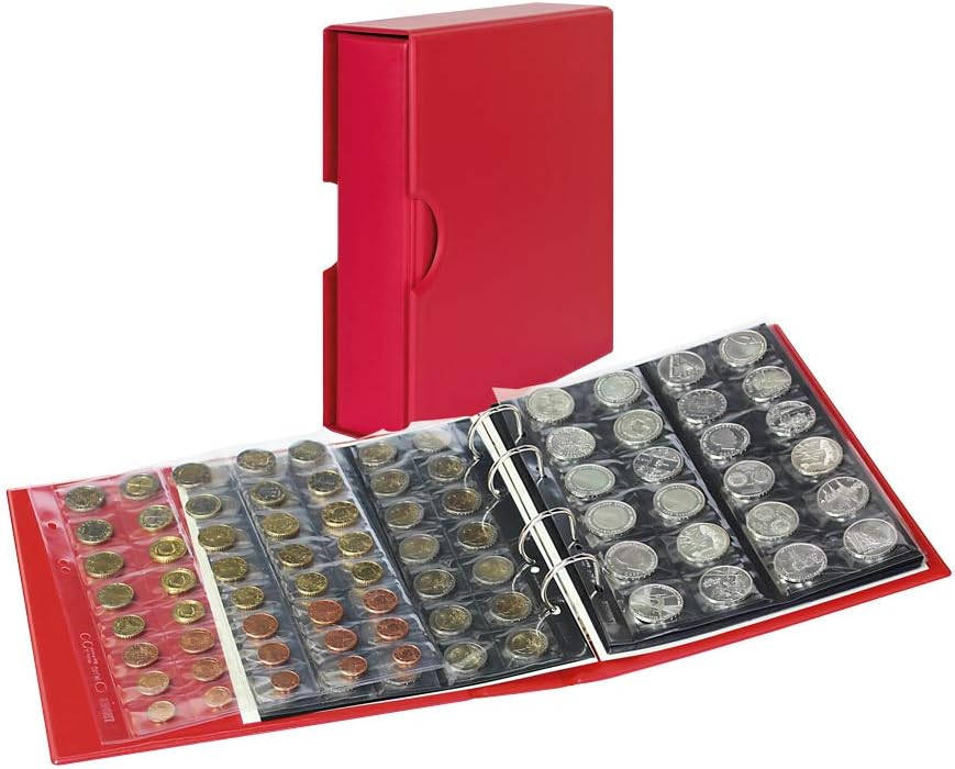 Lindner S3542M-1 PUBLICA M COLOR Münzalbum mit 10 Münzblättern in 5 Ausführungen-Berry (rot) - mit passender Schutzkassette