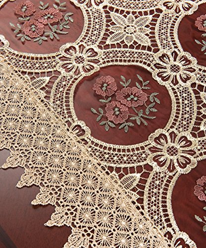 Simhomsen Antique Gold Lace Table Runner Embroidered Burgundy Organza 16 × 90 Inch #TOP1