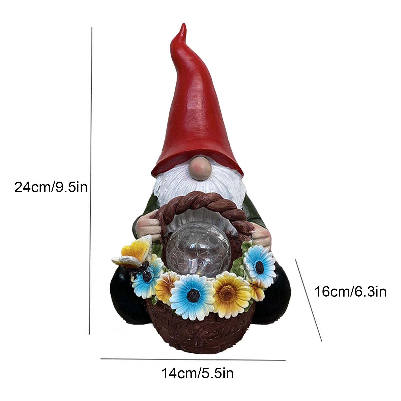 Gnomo Da Giardino Arancione Con Lampione Solare LED, Alto 42 Cm, Decorazione Outdoor