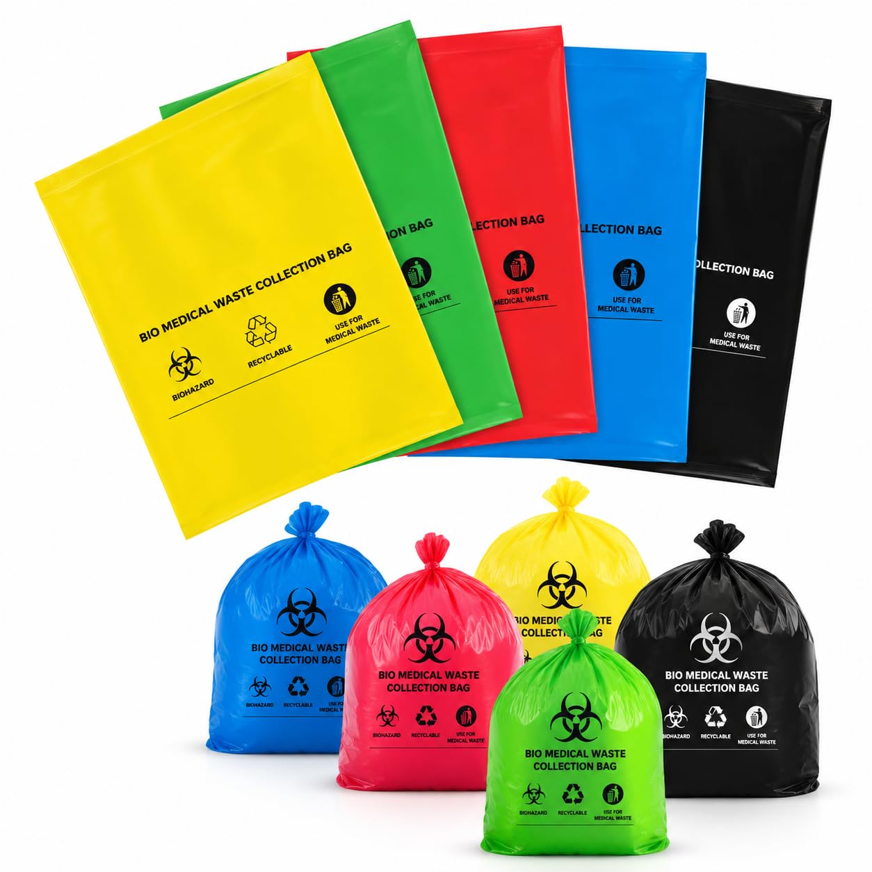 Bio Medical Waste Collection Bags Pack of 100 | Multicolor Disposable Medical Waste Bags | Yellow Red Blue Green Black Garbage Bags for Hospital, Clinic, Laboratory, Pharmacy-image-40