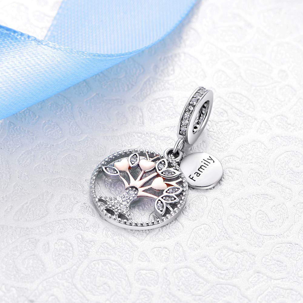 Arbre de la vie Charme,Bijoux femme,Pendentif Charm,Pendentif avec Breloques,en Argent Sterling 925 avec 5A Zircone,Compatible pour Pandora & Européen Bracelets