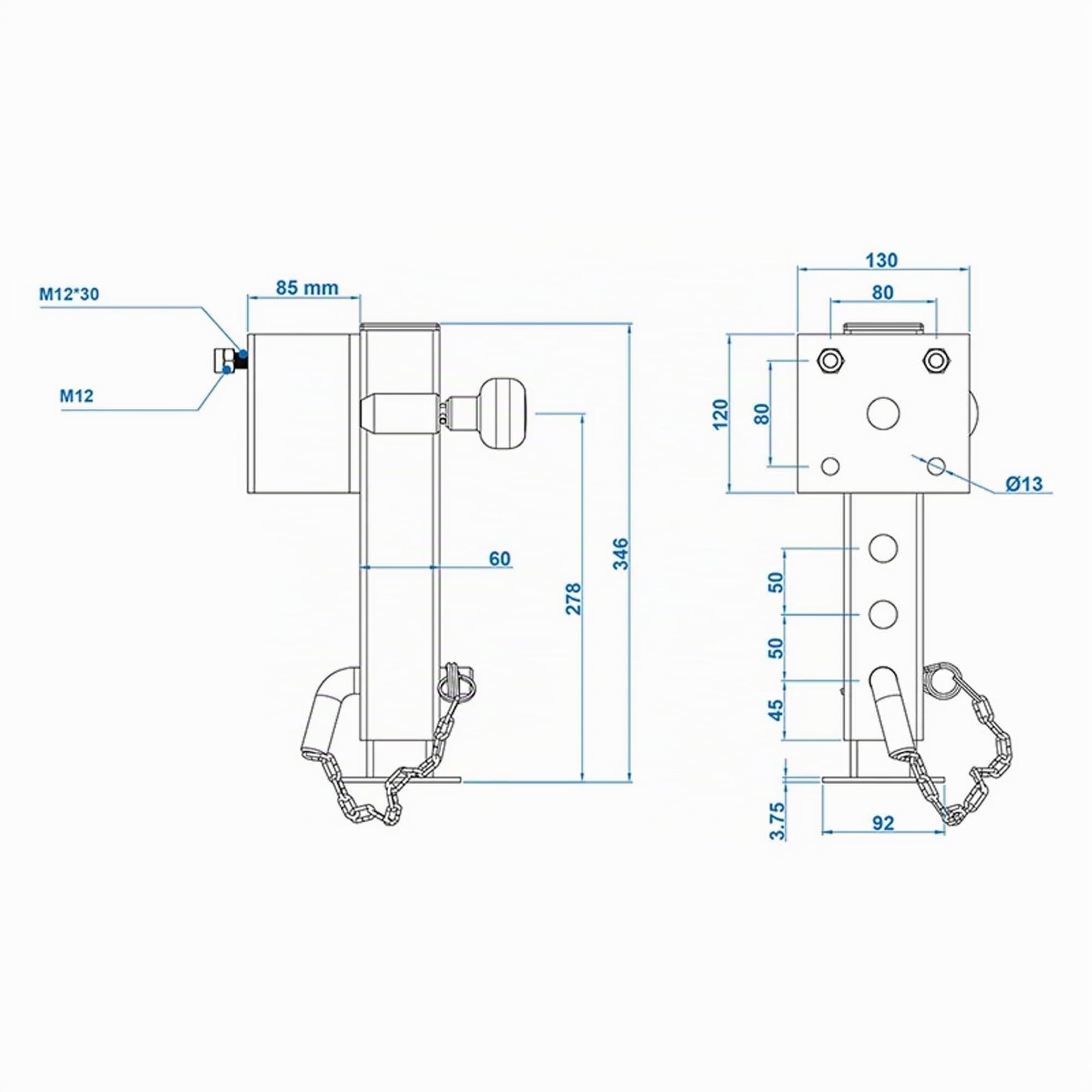The Drive 2X Anhänger Abstellstützen 60x60mm klappbar 346-546mm je 1300 kg mit Schraubensatz | 200mm Hub | 5-Stufig | für Kipper, Hochlader etc.