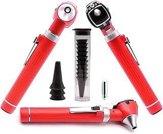 AAProTools Mini Otoscope Kit Student Home Use Led Bright Light Ent Otoscope Pocket Size Red Plus 1 Extra Replacement Bulb Plus 10 Specula