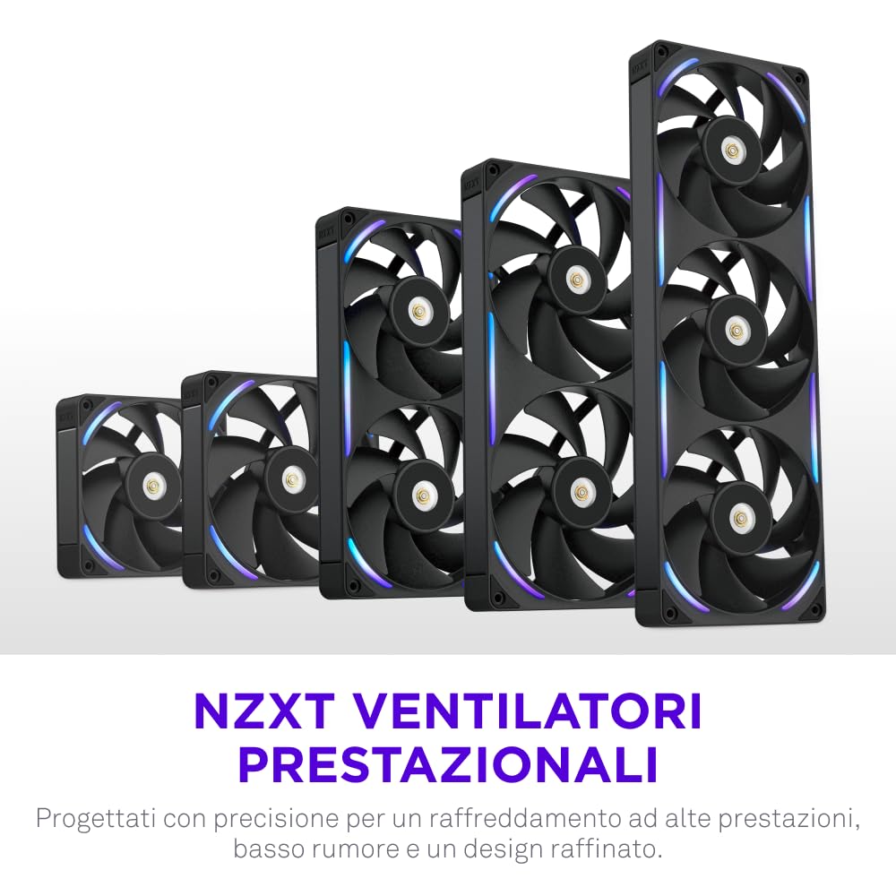 NZXT F280X Ventola Performance Telaio Singolo - 2x 140mm PWM RGB PC - Flusso aria & pressione max - Basso rumore - Telaio & pale LCP - Cuscinetto magnetico fluido - Spessore 30mm - Nero