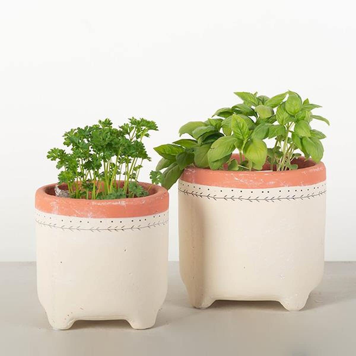 212 Main Off White with Beige Rims Footed Planters - Set of 2