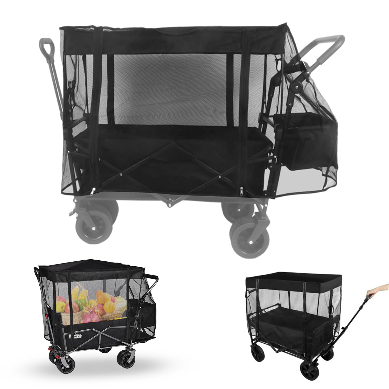 Moskitonetz Bollerwagen Universal, Insektenschutz Kinderwagen, Insektenschutz für Bollerwagen, Fliegengitter moskitonetz bollerwagen, Schwarz Moskitonetz Zubehör für Bollerwagen Fliegennetz