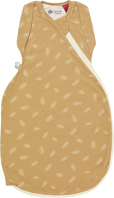 TommeeTippeeBaby Sleep Bag for Newborns, The OriginalGrobag Swaddle Bag, Hip-Healthy Design, Soft Cotton-Rich Fabric, 0-3m, 1.0 TOG, Ochre Leaf