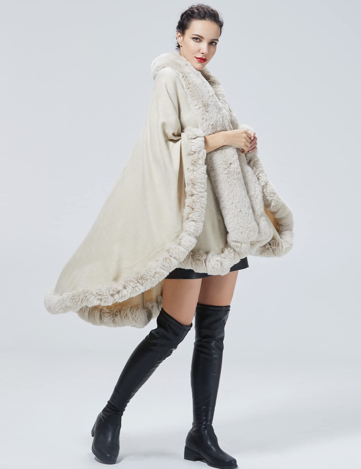 BEAUTELICATE Cape Manteau Femme Tricoté Poncho Cardigan Grande Taille Fausse Fourrure Châle Étole Pour Automne Hiver Mariage Soirée Mariée Noël Fête