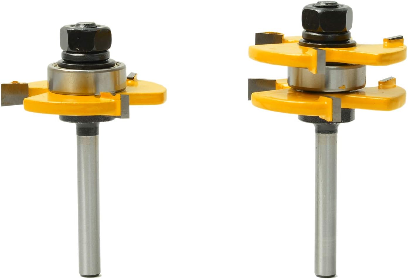 1/4 Inch Shank Tongue and Groove Router Bit Set, 3 Teeth T Shape Molding Wood Milling Cutter, Adjustable Wood Door Flooring Woodworking Tool, for Kitchen, Bathroom, Cabinet(2 PCS)