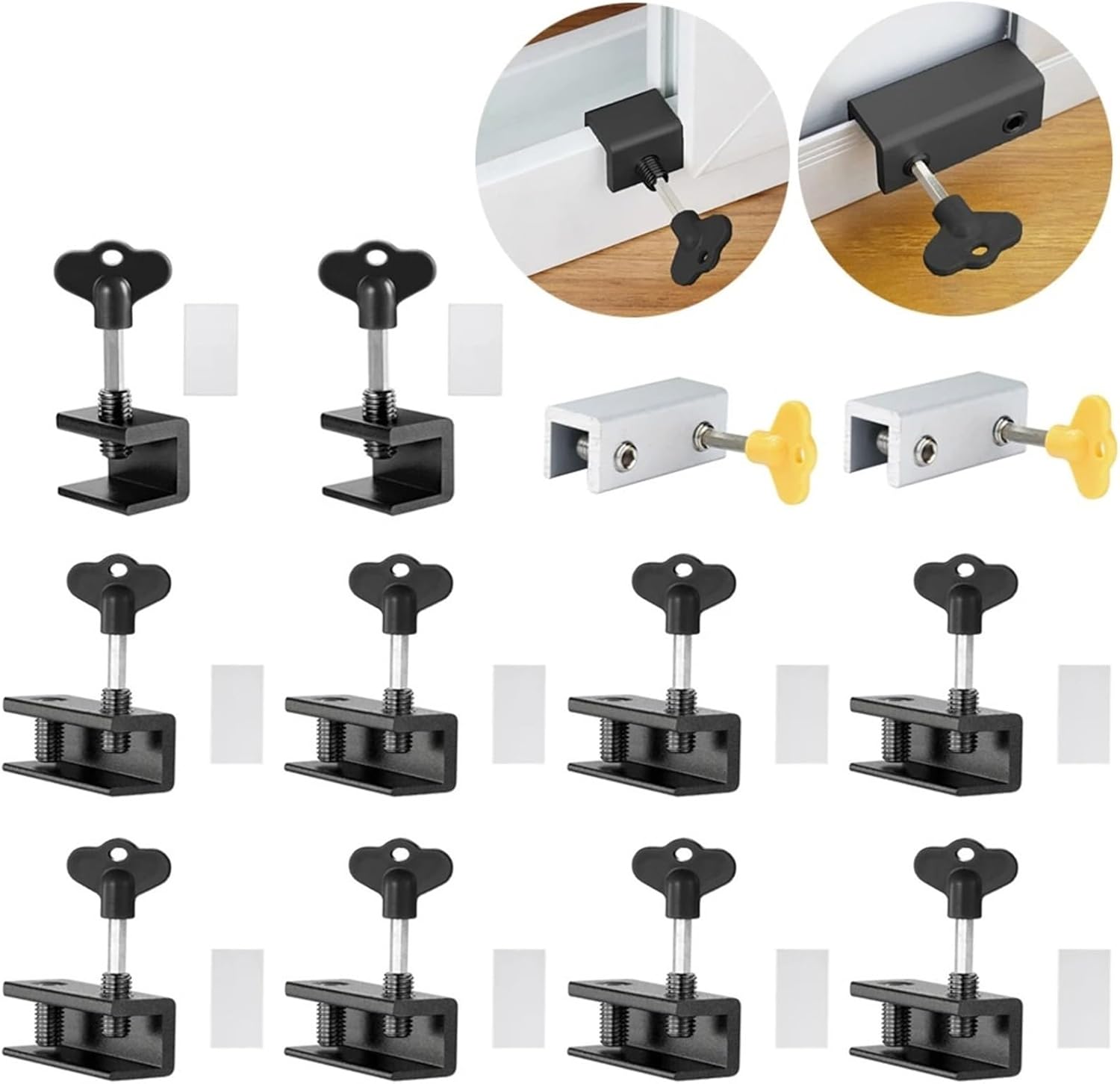 Aluminum Sliding Window Lock Sliding Sash Stopper Cabinet Locks Straps Doors Security Lock Baby Kids Door Lock 1Pcs(Black Double Hole,8PCS)