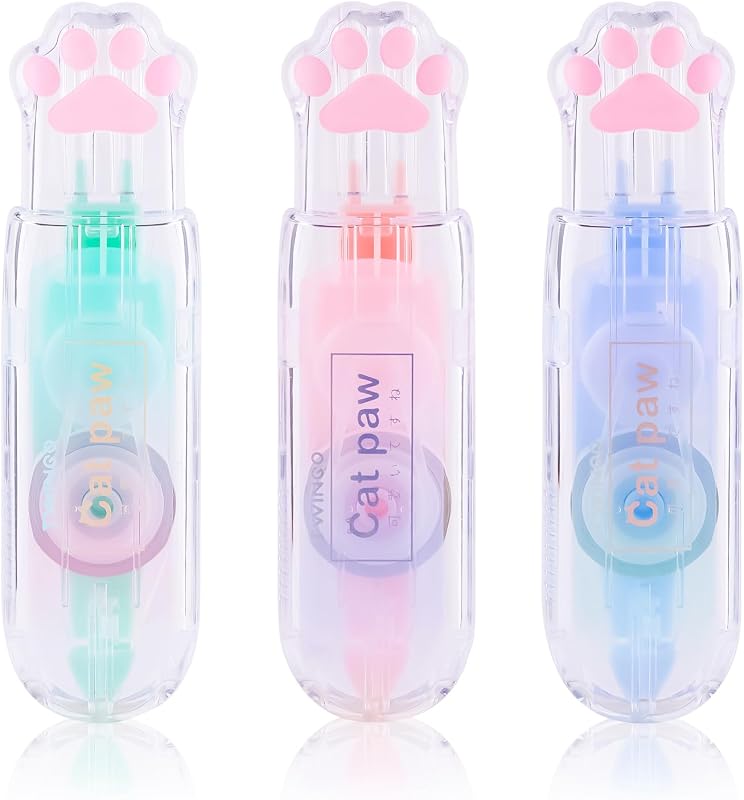 3 Pack White Out Correction Tape, Cute Retractable Correction Tape, Kawaii Cat Paw White Out Tape for Cat Lovers Students and School Office Supplies