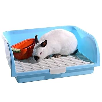 Hamiledyi Large Rabbit Litter Box Corner?Bedding Box?Chinchilla?Toilet Trainer Square Potty Pet Pan for Adult Guinea Pig, Galesaur.Ferret? and Other Animals (Blue)