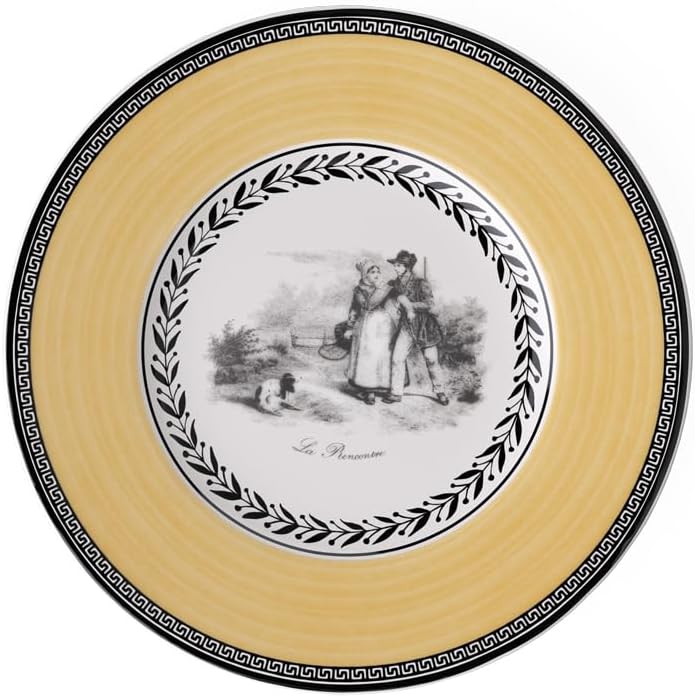 Villeroy & Boch Audun Chasse Bread & Butter Plate, 6.25 in, Premium Porcelain, White/Gray/Yellow