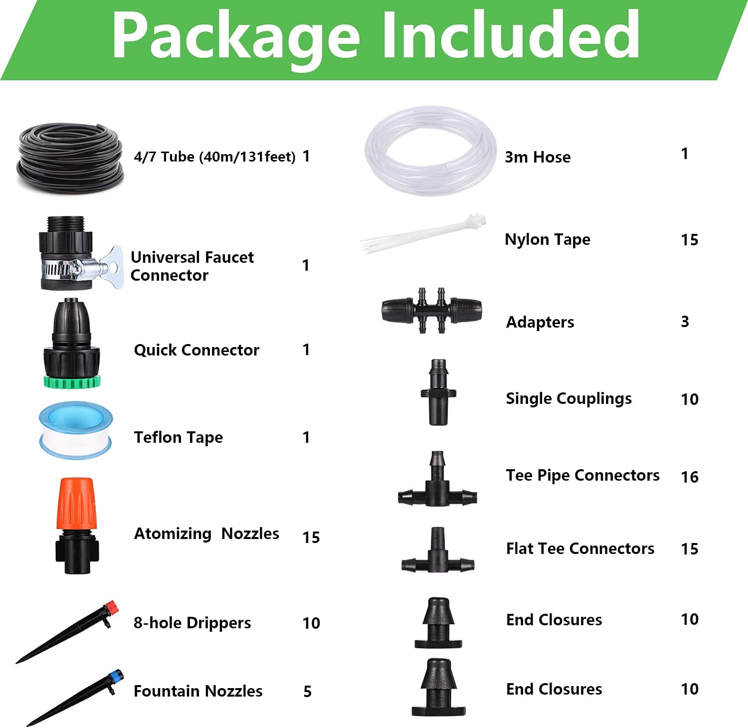 Drip Irrigation Kit, 141FT Garden Irrigation System, Adjustable Automatic Micro Irrigation Kits, Misting Cooling System Saving Water Irrigation System for Greenhouse, Patio, Lawn(40M+3M) : Patio, Lawn & Garden
